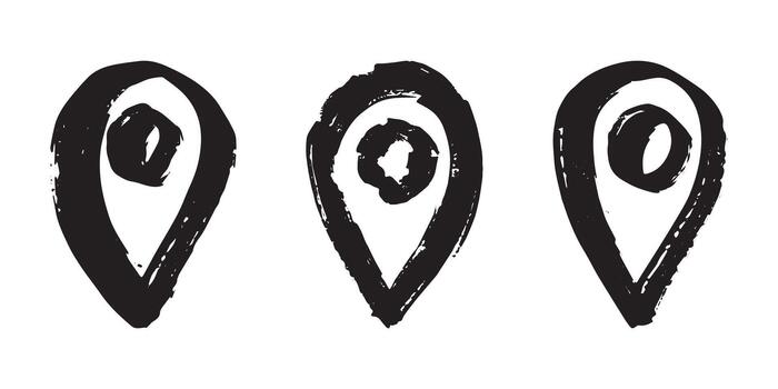 Set of hand drawn map pin Map marker pointer sign GPS and mapping tools Location pin symbol Pinpoint clipart in doodle style Single element for web, design pointer black vector