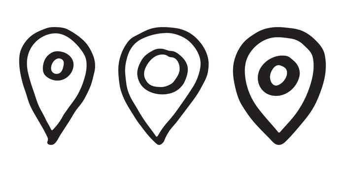 Set of hand drawn map pin Map marker pointer sign GPS and mapping tools Location pin symbol Pinpoint clipart in doodle style Single element for web, design pointer traveling vector