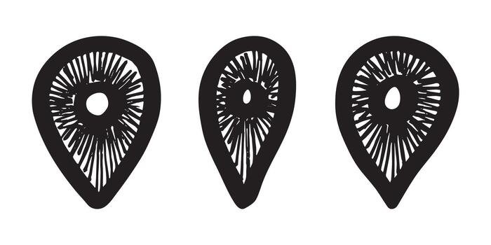 Set of hand drawn map pin Map marker pointer sign GPS and mapping tools Location pin symbol Pinpoint clipart in doodle style Single element for web, design pointer geography vector