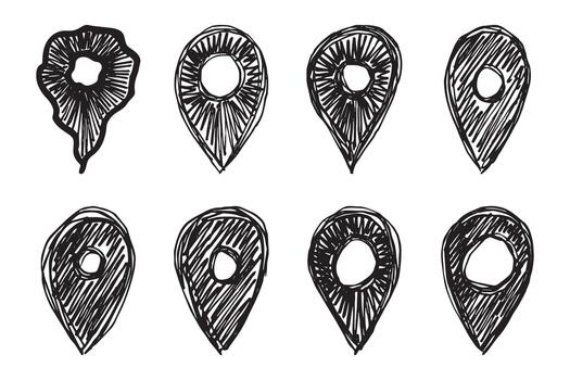 pointer destination Set of hand drawn map pin Map marker pointer sign GPS and mapping tools Location pin symbol Pinpoint clipart in doodle style Single element for web, design vector