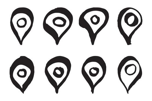 pointer geography Set of hand drawn map pin Map marker pointer sign GPS and mapping tools Location pin symbol Pinpoint clipart in doodle style Single element for web, design vector