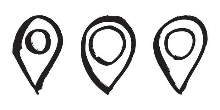 Set of hand drawn map pin Map marker pointer sign GPS and mapping tools Location pin symbol Pinpoint clipart in doodle style Single element for web, design pointer geolocation vector