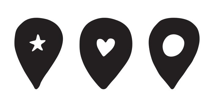 Set of hand drawn map pin Map marker pointer sign GPS and mapping tools Location pin symbol Pinpoint clipart in doodle style Single element for web, design pointer place vector