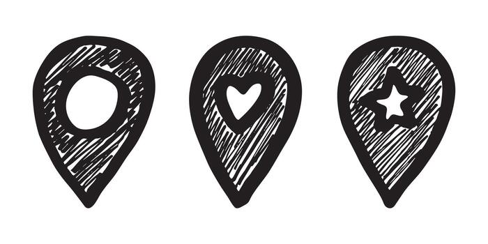 pointer place Set of hand drawn map pin Map marker pointer sign GPS and mapping tools Location pin symbol Pinpoint clipart in doodle style Single element for web, design vector
