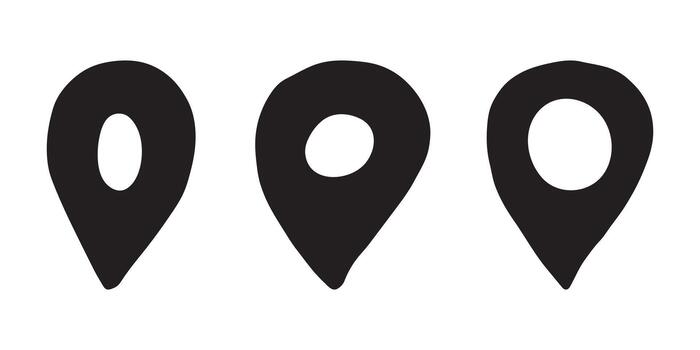 Set of hand drawn map pin Map marker pointer sign GPS and mapping tools Location pin symbol Pinpoint clipart in doodle style Single element for web, design pointer journey vector