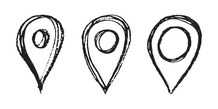 pointer travel Set of hand drawn map pin Map marker pointer sign GPS and mapping tools Location pin symbol Pinpoint clipart in doodle style Single element for web, design vector