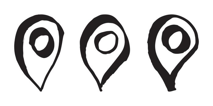 Set of hand drawn map pin Map marker pointer sign GPS and mapping tools Location pin symbol Pinpoint clipart in doodle style Single element for web, design pointer tool vector