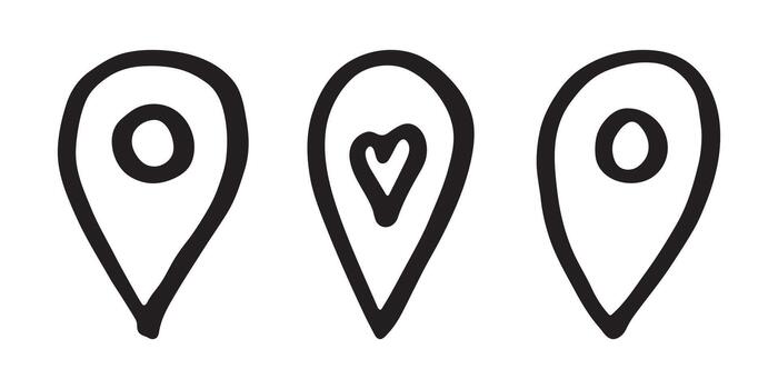 pointer tool Set of hand drawn map pin Map marker pointer sign GPS and mapping tools Location pin symbol Pinpoint clipart in doodle style Single element for web, design vector