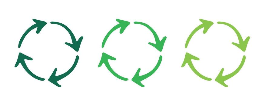 Hand drawn recycle arrow icon motion rotation Recycling resources symbol Reuse of materials, zero waste, green environment, saving the planet vector