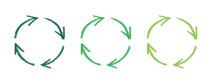 Hand drawn recycle arrow icon Recycling resources symbol Reuse of materials, zero waste, green environment, saving the planet motion recycling vector