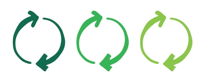 Hand drawn recycle arrow icon Recycling resources symbol Reuse of materials, zero waste, green environment, saving the planet motion waste vector