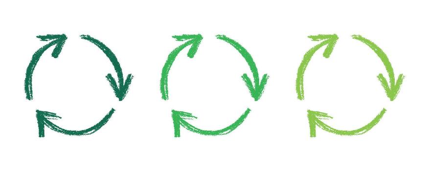 Hand drawn recycle arrow icon Recycling resources symbol Reuse of materials, zero waste, green environment, saving the planet motion reuse vector