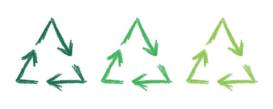 Hand drawn recycle arrow icon Recycling resources symbol Reuse of materials, zero waste, green environment, saving the planet pictogram emblem vector