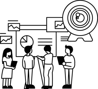 ellos son todas mirando a el pantalla y parecer a ser que se discute alguna cosa vector