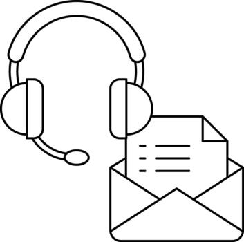 un blanco y negro dibujo de un auriculares y un pedazo de papel con un lista en eso vector