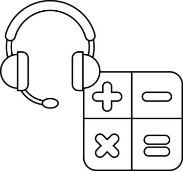 un blanco antecedentes con un negro y blanco imagen de un auriculares y un calculadora vector