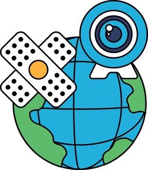 A drawing of a globe with a camera on it and a bandage on the globe vector