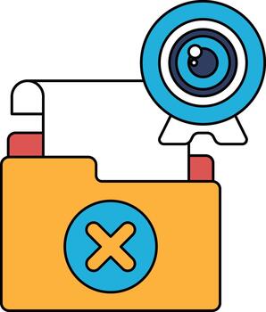 un cámara lente es mostrado siguiente a un carpeta con un X en eso vector