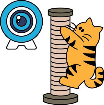 A cat is playing with a toy that is on top of a pole vector