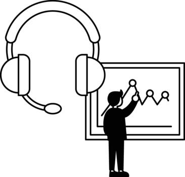 un hombre es dibujo un grafico en un tablero mientras vistiendo un auriculares vector