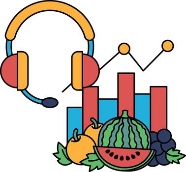 A drawing of a person wearing a headset and a microphone with a graph vector