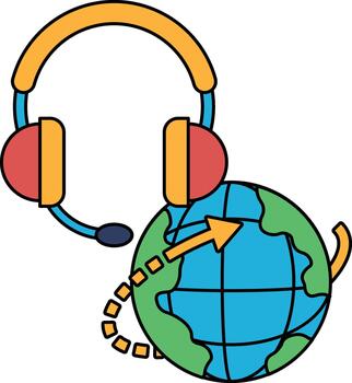 A globe with a microphone on top of it vector