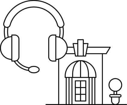 un casa con un edificio siguiente a eso y un micrófono en el techo vector