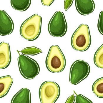 Fresh avocados pattern on white background vector