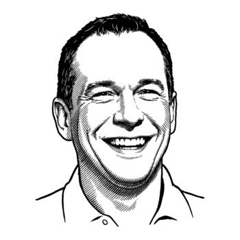 A happy man with a joyful laughing expression in Black and White Outline Line Art Drawing style vector