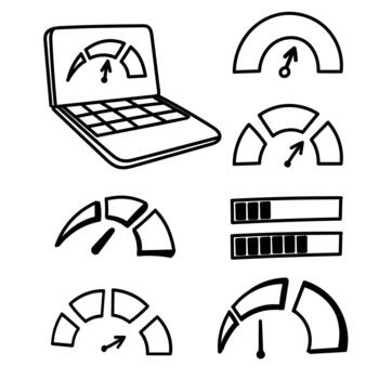 un conjunto de velocímetro íconos en un blanco antecedentes vector
