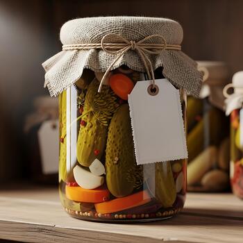 Rustic Pickle Jar Mockup With String And Blank Tag photo