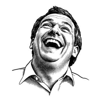 A Man with Joyful Laughing Expression Looking Upwards in Black and White Outline Line Art Drawing Style vector