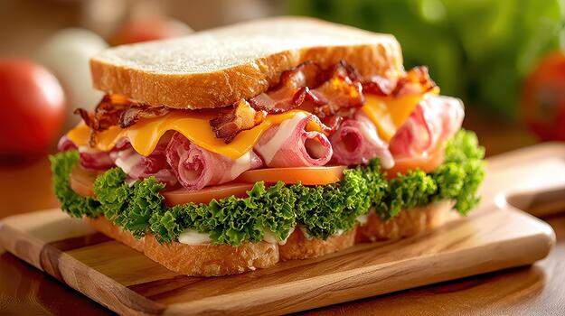 A BLT sandwich layered with bacon, lettuce, and tomato is a timeless choice that balances taste and texture beautifully simple goodness photo