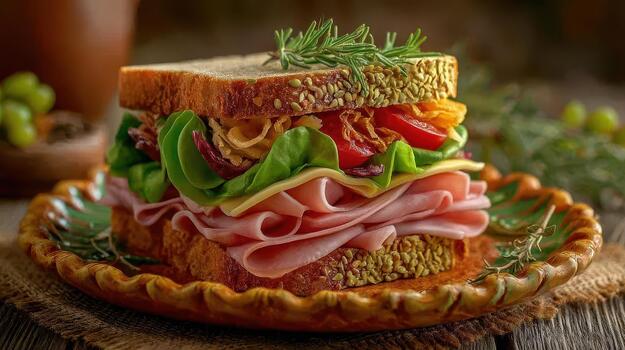 Layers of ham and fresh greens make a sandwich that's both colorful and perfect for a quick, filling lunch today simple goodness photo