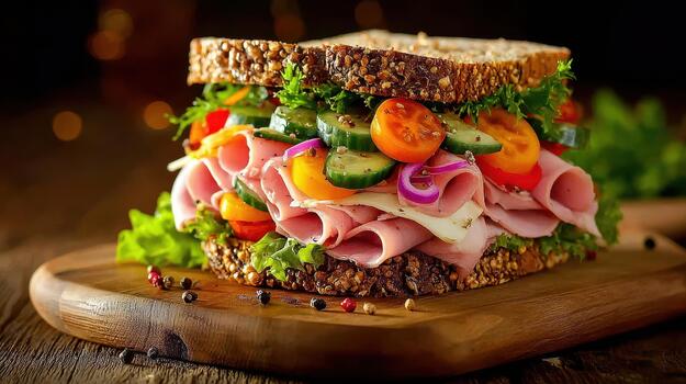 A sandwich with roast beef, cheese, and crisp vegetables combines flavor, texture, and satisfaction in every bite today perfect bite photo