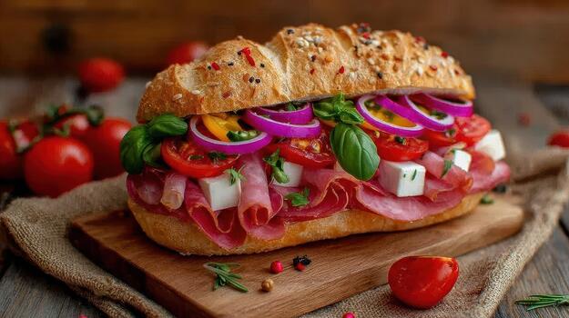 Each sandwich is a mix of fresh ingredients, bread, and sauces, making lunchtime enjoyable, colorful, and tasty today simple goodness photo
