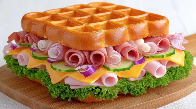 Freshly baked bread and layers of fillings make a sandwich that's visually appealing and utterly delicious to eat fresh bite photo