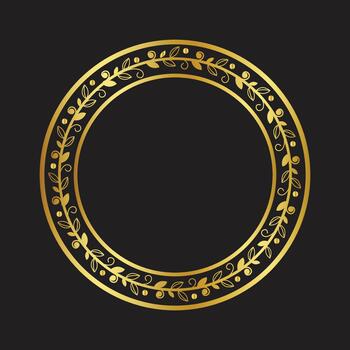 elegante dorado laurel guirnalda marco para decoraciones y certificados aislado en negro antecedentes circular real florecer diseño vector