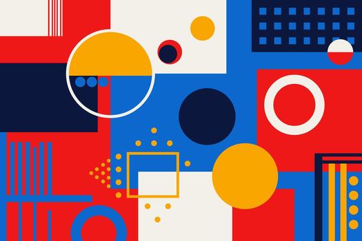 Striking abstract art blending rectangles and circles in vibrant, high-contrast hues. Clean lines and dynamic shapes form modern patterns ideal for graphic design, digital backgrounds vector