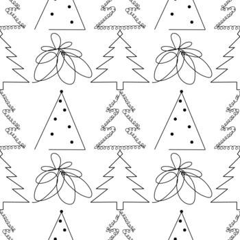 sin costura modelo. línea Arte de resumen Navidad arboles con adornos para tu diseño.5 vector