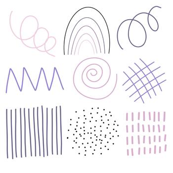 Spots, lines, dots. A set of minimalist, trendy, hand-drawn abstract elements for your design. vector