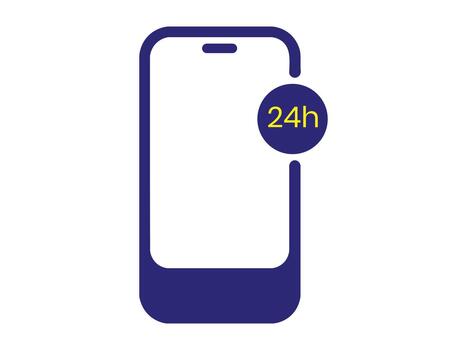 24h phone support icon. 24h mobile service icon for continuous support on smartphone. vector