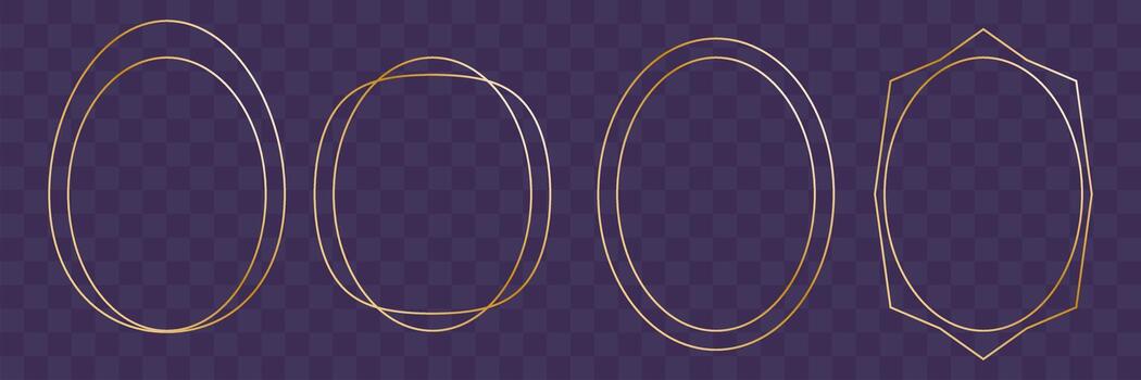 Thin golden frame set. Gold geometric borders. shining oval shape bundle. vector