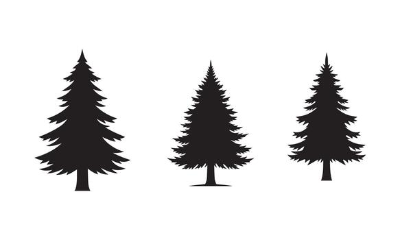 Three silhouetted evergreen trees with adobe illustrator icon on a white background vector