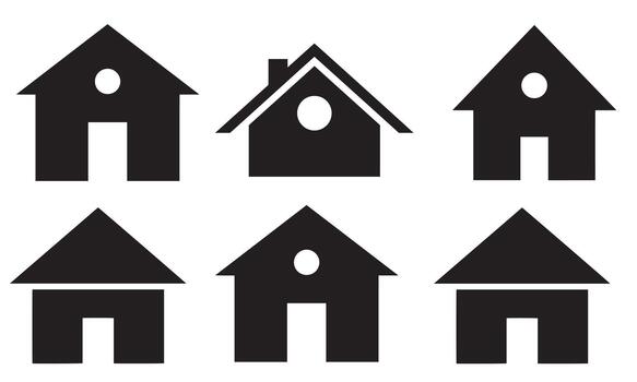 Set of six black simple home icons for web and app design isolated on white vector