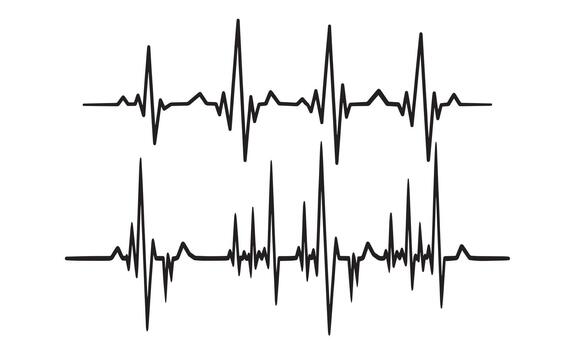 Two heartbeat ecg waveforms isolated on white background vector