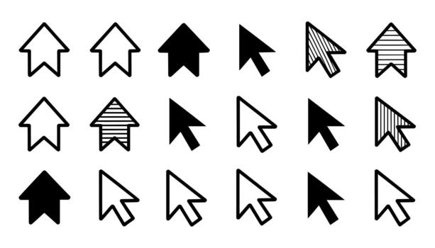 colección de negro y blanco computadora ratón cursor íconos incluso flecha punteros y llenar variaciones vector