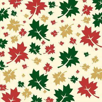 Autumn leaves pattern in red, green, and gold on a cream background vector