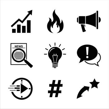 Collection of nine distinct icons representing business and communication concepts. vector