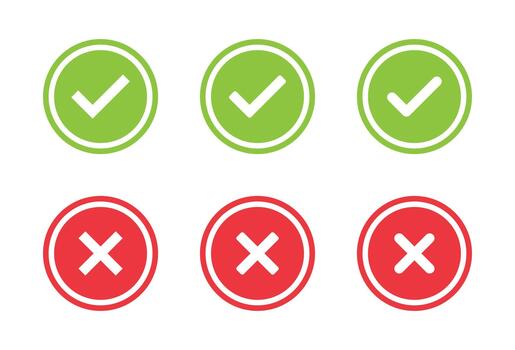 Check and cross icon set. Tick and X mark symbol. Accept and reject sign vector